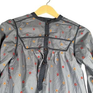 ZARA Girls Blue Floral Embroidered Boho Dress Long Sleeve Scalloped Hem 11-12